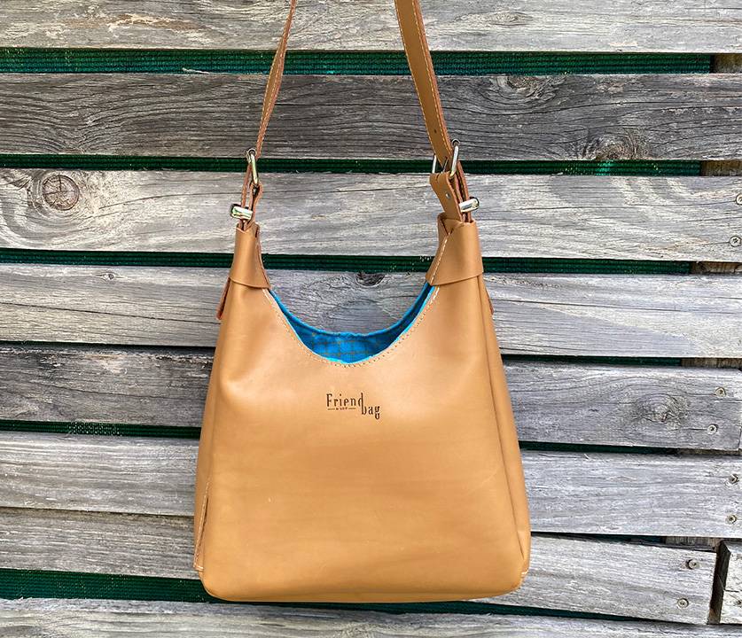Cognac leren totebag leren handgemaakte tas