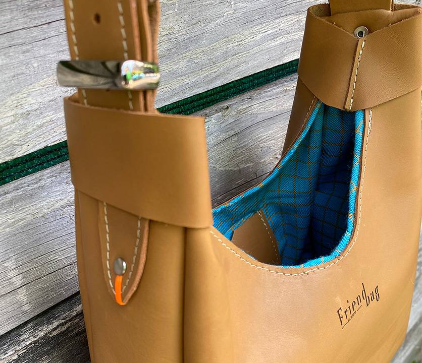 Cognac leren totebag leren handgemaakte tas