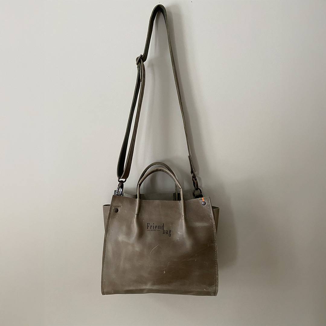 Olijfgroene leren totebag leren handgemaakte tas
